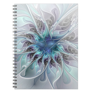 Cuaderno Flor Fractal Moderna Con Azul