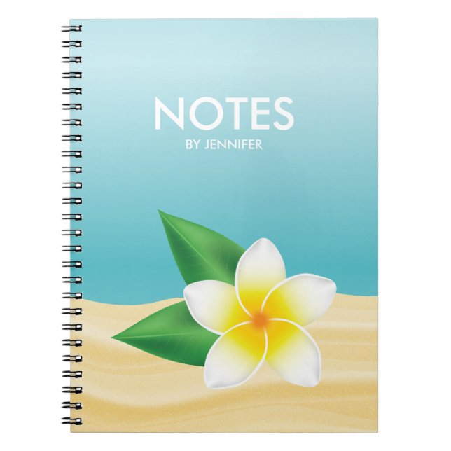 Cuaderno Flor Frangipani blanca con título personalizado (Frente)