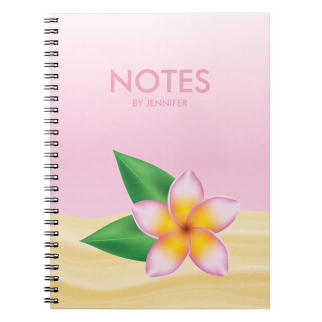 Cuaderno Flor Frangipani rosa con título personalizado (Frente)