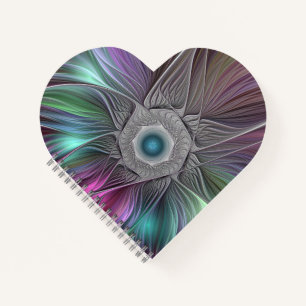 Cuaderno Flor grande colorida Resumen arte fractal trippy