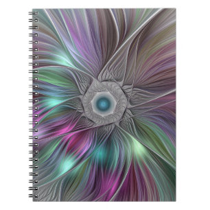 Cuaderno Flor grande colorida Resumen arte fractal trippy