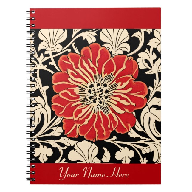 Cuaderno Flor grande de estilo Art Nouveau rojo (Frente)