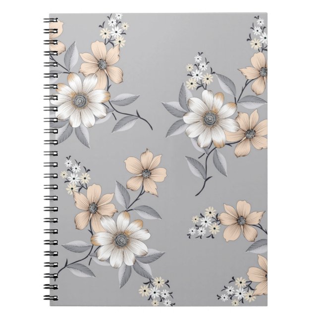 Cuaderno flor gris y blanco Patrón sobre fondo gris (Frente)