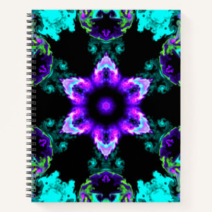 Cuaderno Flor hippie psicodélica morada Verde azulada y neg
