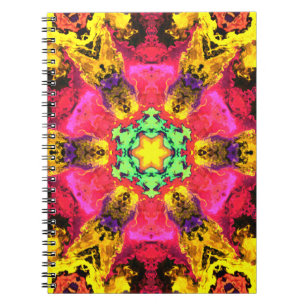 Cuaderno Flor hippie psicodélica rosa amarillo y verde