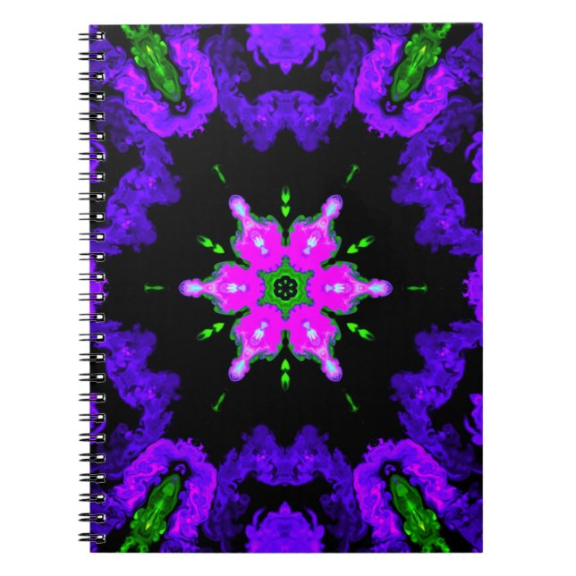 Cuaderno Flor hippie psicodélica rosa morado y verde (Frente)