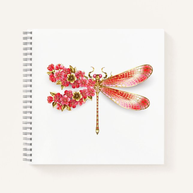 Cuaderno Flor libélula con sakura de joyas (Anverso)