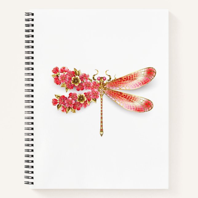 Cuaderno Flor libélula con sakura de joyas (Anverso)