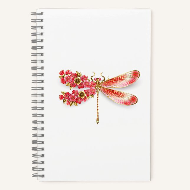 Cuaderno Flor libélula con sakura de joyas (Anverso)