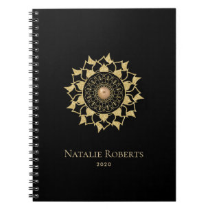 Cuaderno Flor Mandala dorada elegante negro