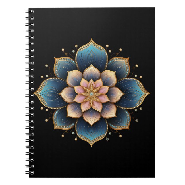 Cuaderno Flor Mandala Lotus con cristales resplandecientes (Frente)