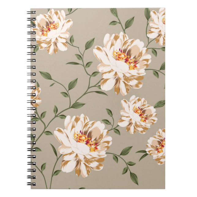 Cuaderno flor marrón amante Patrón sobre fondo azul (Frente)