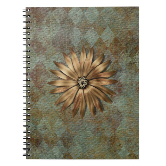 Cuaderno Flor metálica de oro en verde (Frente)