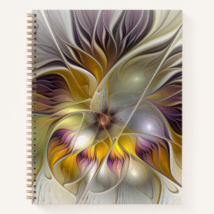 Cuaderno Flor moderna fractal de fantasía colorida abstract