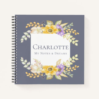 Cuaderno Flor morada amarilla personalizada