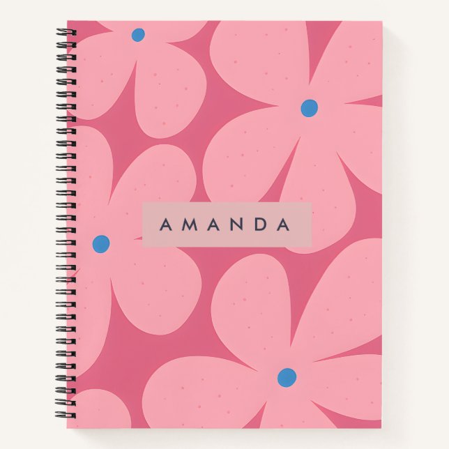 Cuaderno Flor Personalizada de Margaritas Rosadas y Centro  (Anverso)