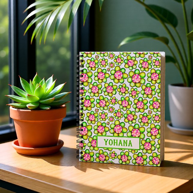 Cuaderno Flor Personalizada de Primavera Verde (Green Spring Flower Personalized Name Notebook)