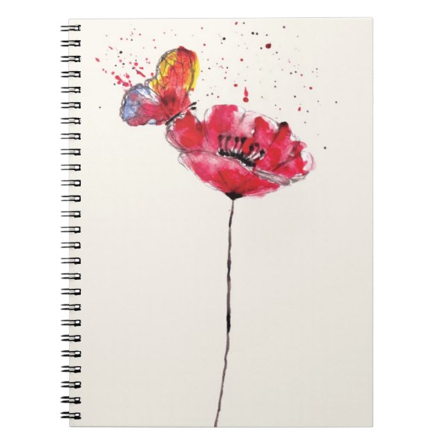 Cuaderno Flor pintada estilizada de la amapola de la (Frente)