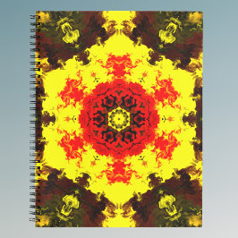 Cuaderno Flor psicodélica caleidoscópica amarillo y rojo