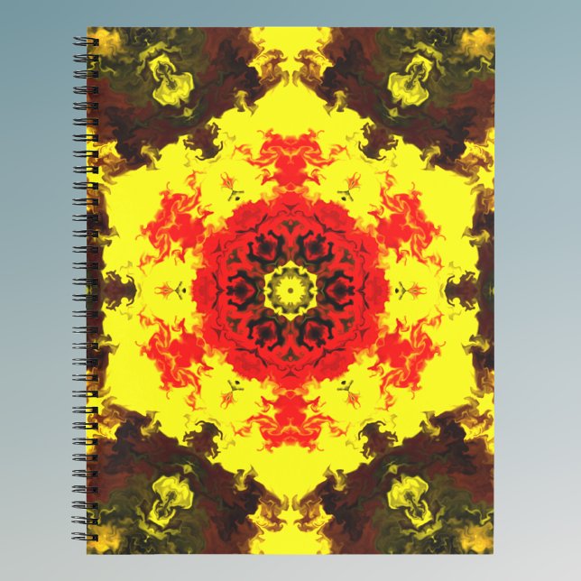 Cuaderno Flor psicodélica caleidoscópica amarillo y rojo (Subido por el creador)