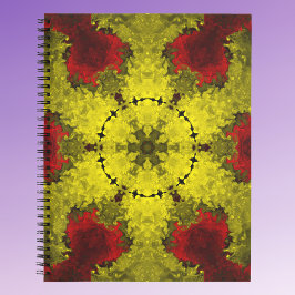 Cuaderno Flor psicodélica caleidoscópica roja y amarilla