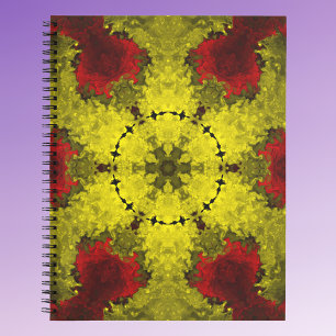 Cuaderno Flor psicodélica caleidoscópica roja y amarilla