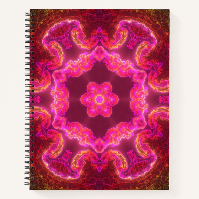 Cuaderno Flor psicodélica Kaleidoscopio rosa rojo y verde (Anverso)