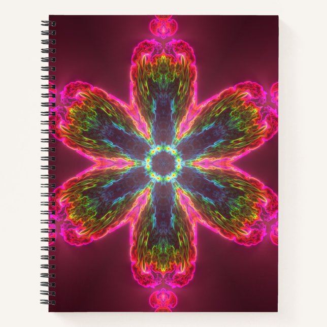 Cuaderno Flor psicodélica Kaleidoscopo verde y rosa (Anverso)