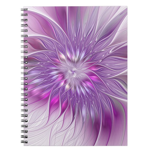 Cuaderno Flor Púrpura Rosa Pasión Resumen Arte Fractal (Frente)