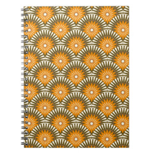 Cuaderno Flor retro del amanecer - Naranja y marrón