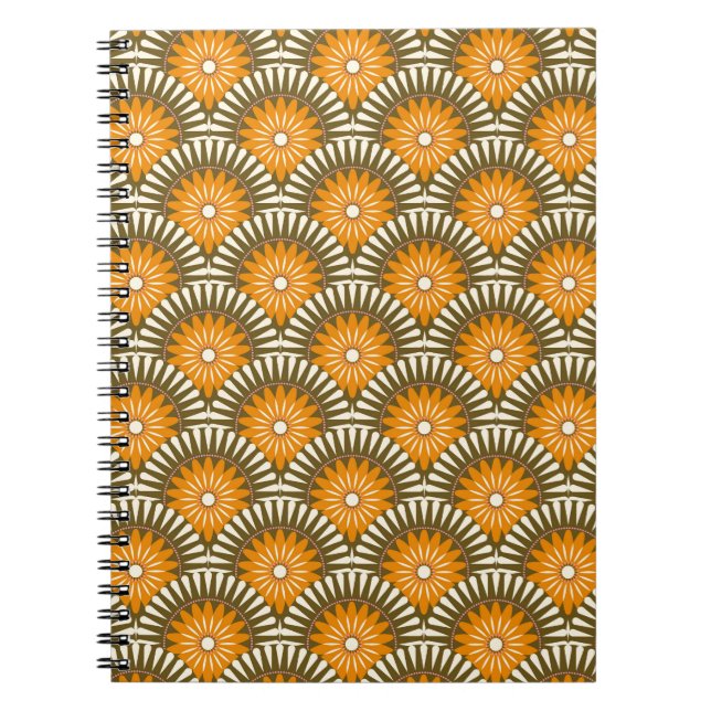 Cuaderno Flor retro del amanecer - Naranja y marrón (Frente)