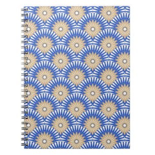 Cuaderno Flor retro Sunrise - azul, blanco y marrón
