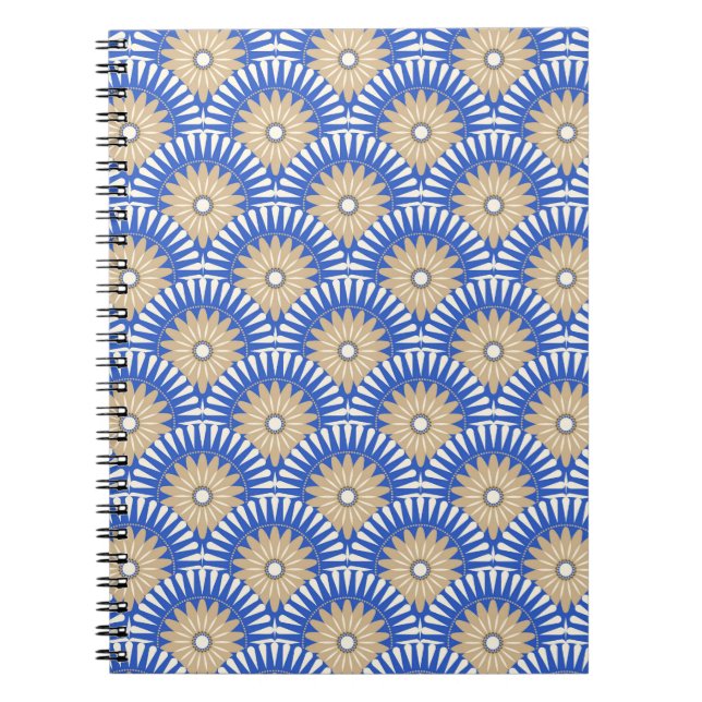 Cuaderno Flor retro Sunrise - azul, blanco y marrón (Frente)