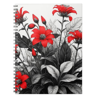 Cuaderno Flor Roja Sobre La Planta Blanca Negra