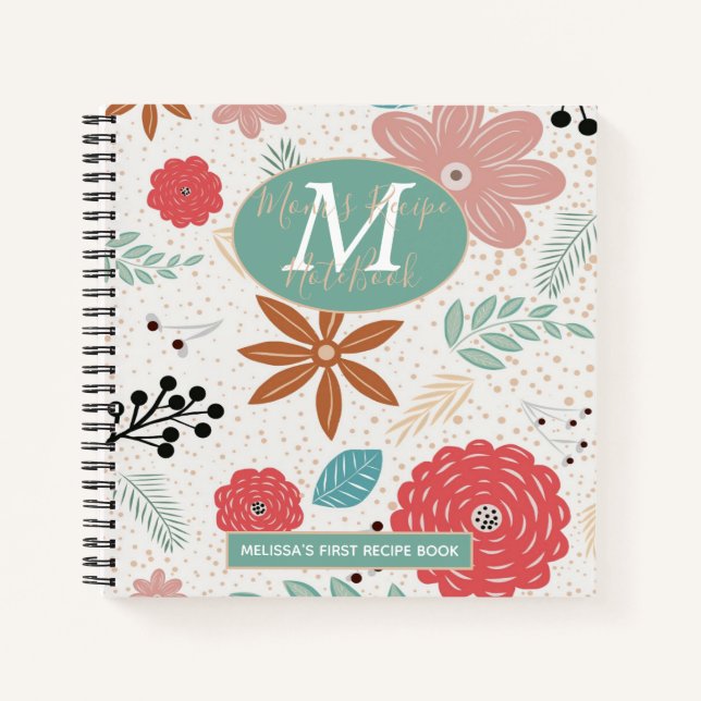 Cuaderno Flor Rosa Azul Marrón Monograma Mamá Primera Recet (Anverso)