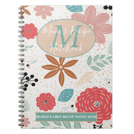 Cuaderno Flor Rosa Azul Marrón Monograma Mamá Primera Recet