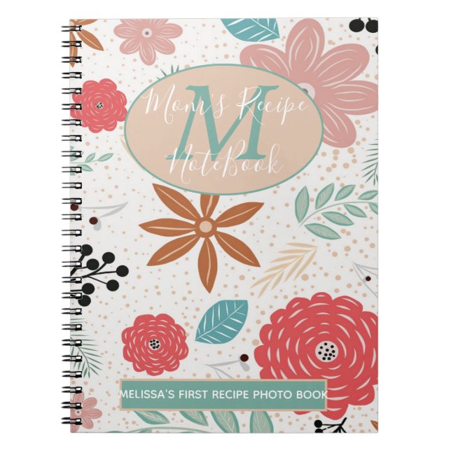 Cuaderno Flor Rosa Azul Marrón Monograma Mamá Primera Recet (Frente)