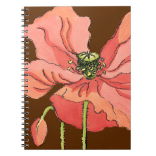Cuaderno Flor rosa grande con fondo rojo profundo