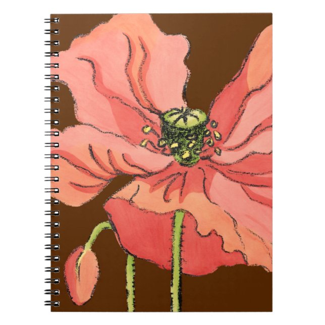 Cuaderno Flor rosa grande con fondo rojo profundo (Frente)