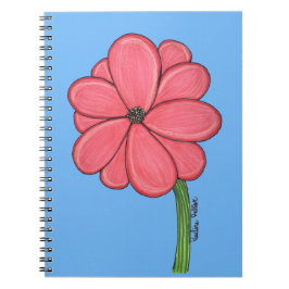Cuaderno Flor rosa llena con fondo azul