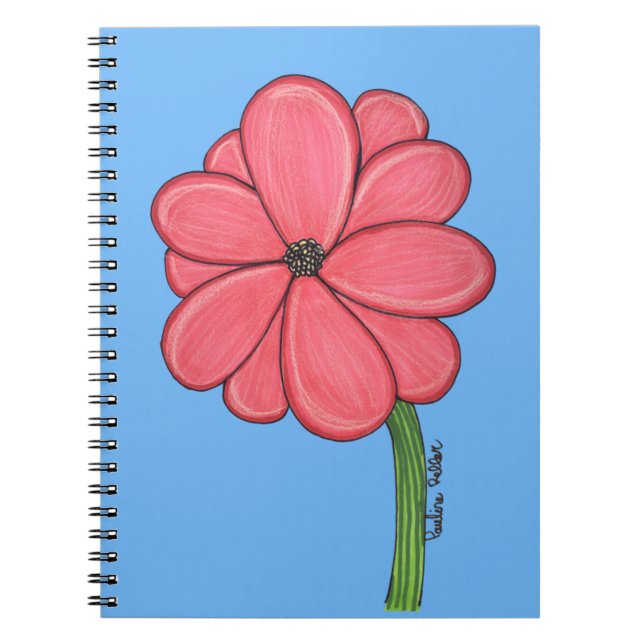 Cuaderno Flor rosa llena con fondo azul (Frente)