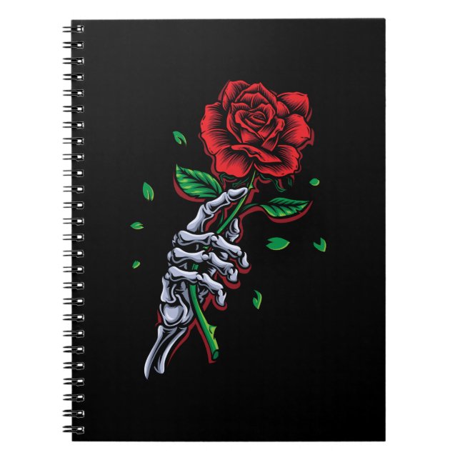 Cuaderno Flor rosa roja de la mano del esqueleto (Frente)