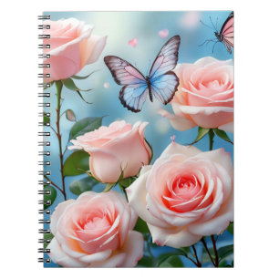 Cuaderno Flor rosa rosa suave mariposa azul