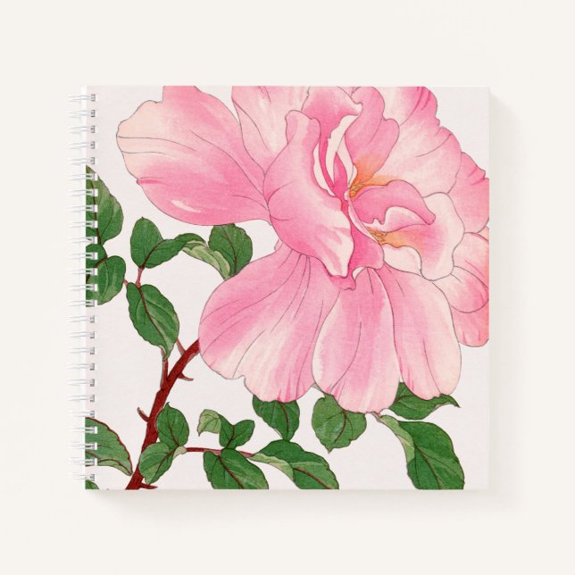 Cuaderno Flor rosa rosa y hojas verdes (Anverso)