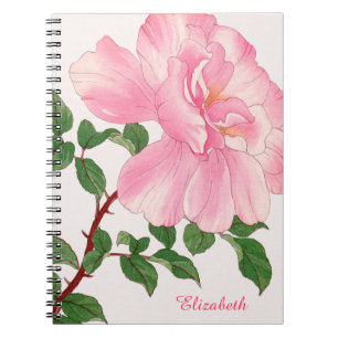 Cuaderno Flor rosa rosa y hojas verdes monograma