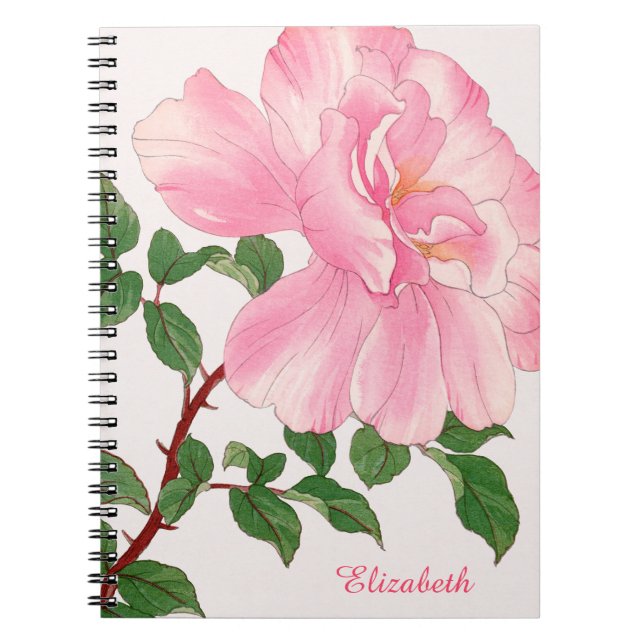 Cuaderno Flor rosa rosa y hojas verdes monograma (Frente)