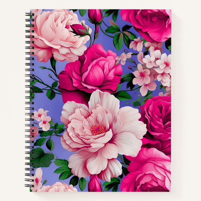 Cuaderno Flor rosa rosada grande retro (Anverso)