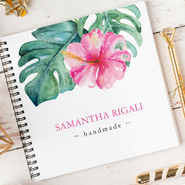 Cuaderno Flor rosa tropical y vegetación personalizada
