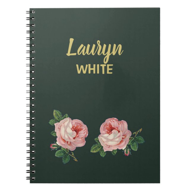 Cuaderno Flor rosa y hojas en verde oscuro (Frente)