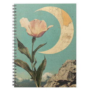 Cuaderno Flor rosa y luna creciente